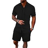 Men's Tropical Vacation Short Sleeve Button Down Shirt and Shorts Matching Set Summer Beach Casual Wear