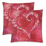 InterestPrint 2 Pack Red Heart Shape Love Pillow Case Cover 18x18 Twin Sides, Valentine's Day Zippered Throw Cushion Pillowcase Protector Set Decorative for Couch Bed