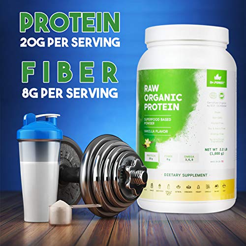 Dr. Forest Organic Raw Cold Pressed Vegan Plant Protein Powder - Add to Your Favorite Smoothies or Shakes - Non-GMO Certified Organic 20 Grams Protein per Serving, 2.2 lbs (Vanilla, 2.2 lbs)