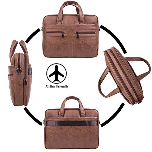 Men's Leather Messenger Bag, 15.6 Inches Laptop Briefcase Business