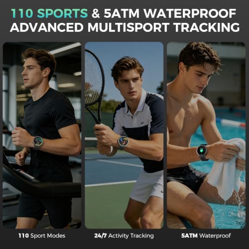 GPS Smart Watch for Men, 1.32" AMOLED Display, 5ATM Waterproof, Fitness Tracker with Bluetooth Calls, 110 Sports Modes, Compass, Barometer, Heart Rate/SpO2/Stress/Sleep Monitor, Android iOS 42mm Black