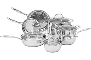 �鶹�� Basics Stainless Steel Induction-Ready 11-Piece Cookware Set, Pots and Pans, Oven Safe, Dishwasher Safe, Easy to Clean