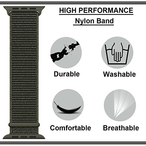 Yunsea For Apple Watch Band 42mm, New Nylon Sport Loop, with Hook and Loop Fastener, Adjustable Closure Wrist Strap, Replacement Band for iwatch, (42mm, Cargo Khaki) - Thumbnail 2