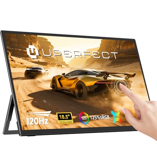 UPERFECT 18.5 Inch Portable 120Hz Gaming Monitor 10-Point Touch, FHD IPS HDR FreeSync, 180° Adjustable Support and VESA, Second Travel Monitor for Laptop, Mac, PC and Game Consoles