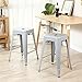 BELLEZE Metal Dining Room Stackable Chairs, Indoor Outdoor Weather Resistant Industrial Vintage Stool for Patio Kitchen Cafe Bistro Restaurant Farmhouse 26-inch [Set of 6] - Wyatt (Silver)