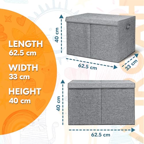 AMROAH 63x33x40cm Large Toy Box with Lid & Handle, Toy Storage Box Bins Collapsible Sturdy Organizer for Kids Girls Boys Nursery Baby Playroom Bathroom Living Room