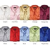 Milano Moda Satin Classic Dress Shirts with Tie & Hankie SG08 , 14 Colors