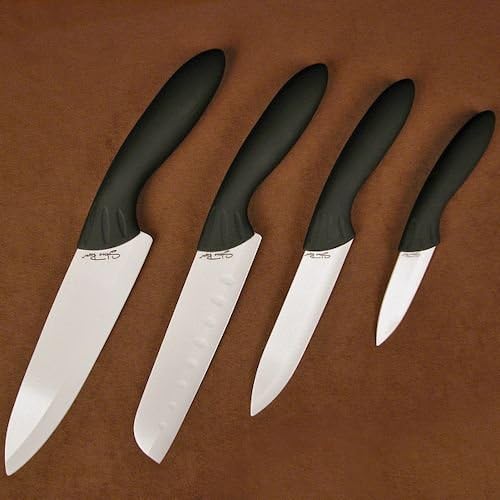 Stone River 4-Piece Chef/Santoku/Utlity/Parer with White Ceramic Blade