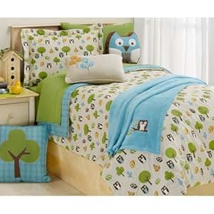 Amazon.com: 4pc Girl Green Blue Forest Owls Twin Comforter