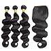 Bex Body Wave Hair Bundles 10 12 14 with 8 inch Closure - 100% Unprocessed Brazilian Human Hair Weave 10a Grade Body Wave Bundles with Closure-Natural Black Color (10 12 14 + 8)