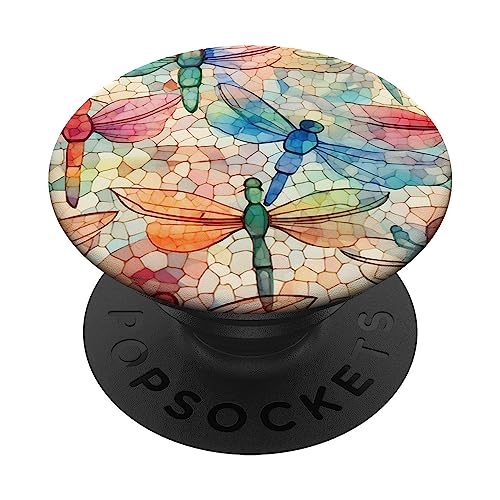 Rainbow Dragonflies | Mosaic Watercolor Art PopSockets Adhesive PopGrip