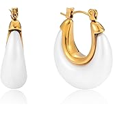 Fullpop Vintage Earrings for Women, Chunky 14K Gold Plated Resin Hoop Earrings Lightweight Hollow Drop Earrings Hypoallergenic Earrings for Women Vintage Anthropologie Jewelry Gifts for Women