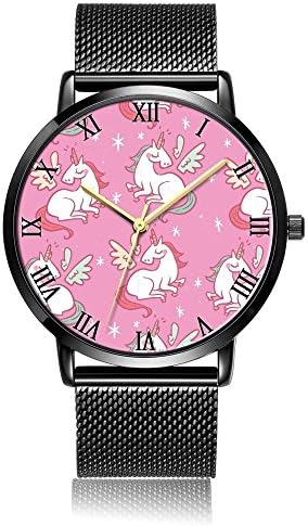 Kusa Fashion Unicorn Wrist Watch, Unicorn Pattern Design Silver Steel with Stainless Steel Wrist Watch For Women and Men