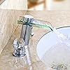 Lovedima Bathroom LED Lighted Waterfall Sink Faucet With Crystal Handles in Chrome
