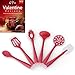 Silicone Cooking Utensils for Kitchen, Set of 6, Red, Non-stick, Plus 121 Cooking Secrets Ebook