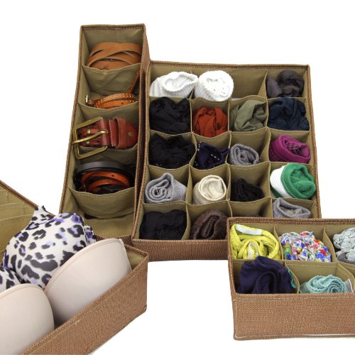 Drawer Shelf Closet Vanity Organizer Storage Dividers for Underwear Hosiery Socks Scarves (Brown Linen)