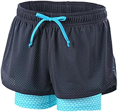 Women's Active Mesh 2 in 1 Run Sport Shorts (S, Blue (Honeycomb Pattern))