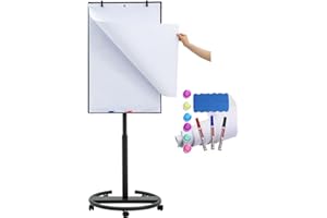 DexBoard Magnetic Mobile Whiteboard/Height Adjustable Dry Erase Board Easel on Rolling Stand w/Flipchart Easel Pad, 36" x 24", Black