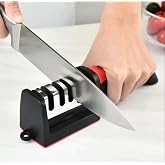 4-in-1 Kitchen Knife Accessories: 4-Stage Knife Sharpener Helps Repair, Restore, Polish Blades and Cut-Resistant Glove (Black &amp; Red)
