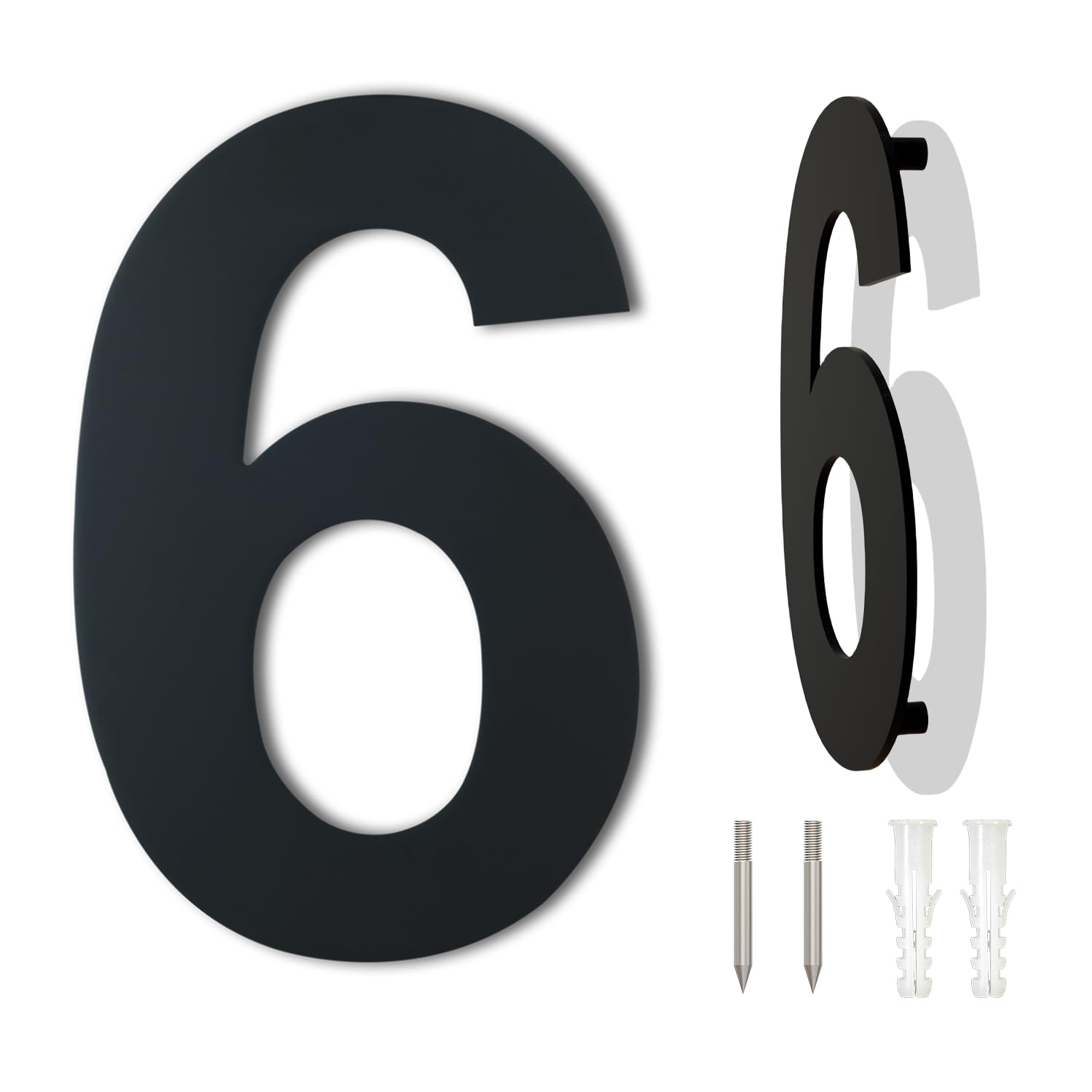 Black Brushed Modern House Number -125mm Height - Made of Solid 304 Stainless Steel, Floating Appearance and Easy to Install (Number 6 Six / 9 Nine)