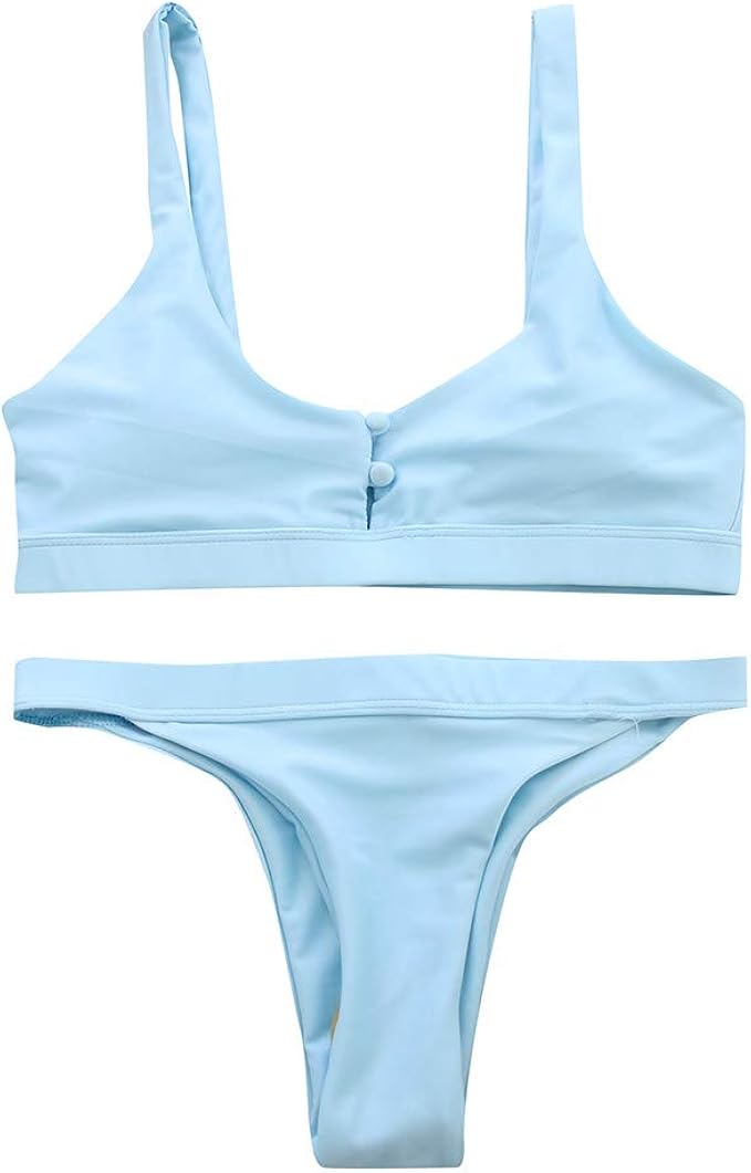 Women PushUp Padded Button Bra Sexy Bikini Set Classic Solid Color