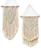 Favibes 2-Piece Macrame Woven Wall Hanging, Modern Geometric Boho Chic Bohemian Home House Living Room, Bedroom, Dorm Room, Apartment, Gallery Wall Art Decor, 16