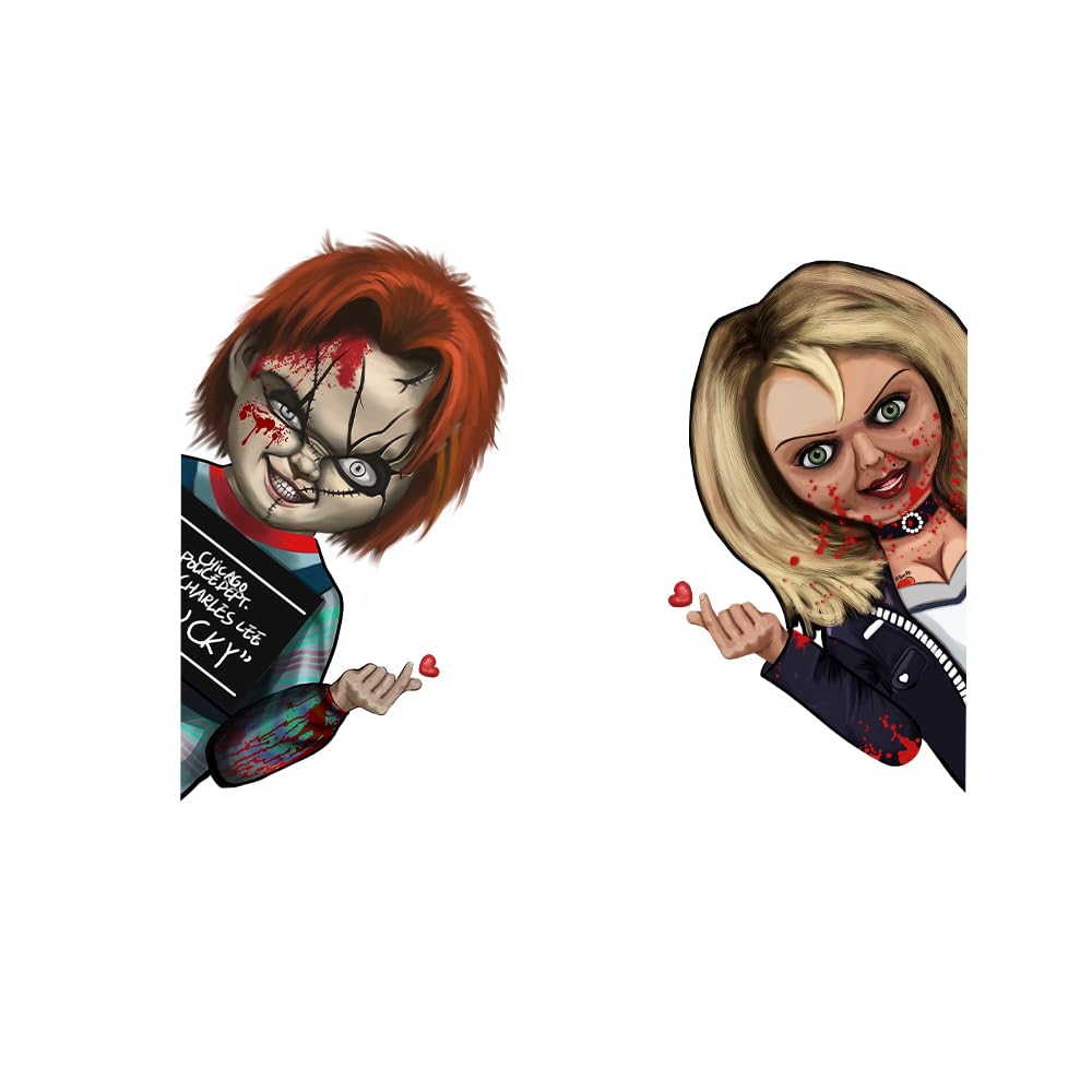 Photo 1 of 1 Pair Horror Doll Couple Peeking Stickers, Masked Killer Michael Vinyl Sticker Horror Movies Characters Car Decal for Bumper Window Halloween Decoration ? (Horror Couple) 2 PACK