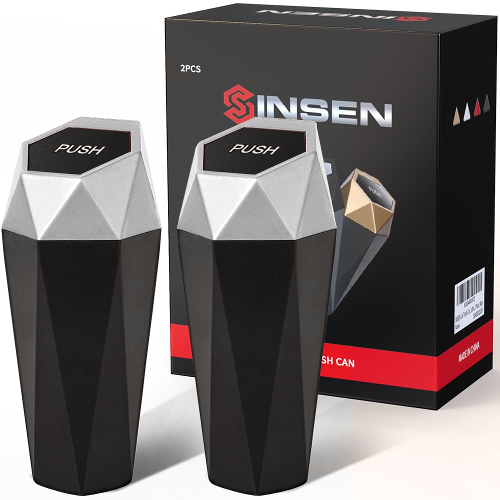 SINSEN Mini Car Trash Can with Lid, Auto Garbage