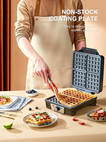 VINATO Waffle Maker, Waffle Maker, 4 Slice Square Waffle Maker, 1200W