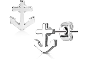 Pierced Owl Nautical Anchor Post Earring Studs in 316L Surgical Steel (Silver Tone)