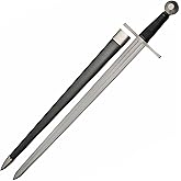 SZCO 36.5" Battle Tested Broad Medieval Sword – Collectible Viking Crusader Knight Sword with 29" Carbon Steel Blade, Leather Wrapped Scabbard & Classic Hilt