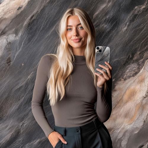 ONEFLOW Bliss iPhone 14 Case Marble Look Design Phone Case with Camera Protection, Glitter Marble Hard Case - Stone Grey