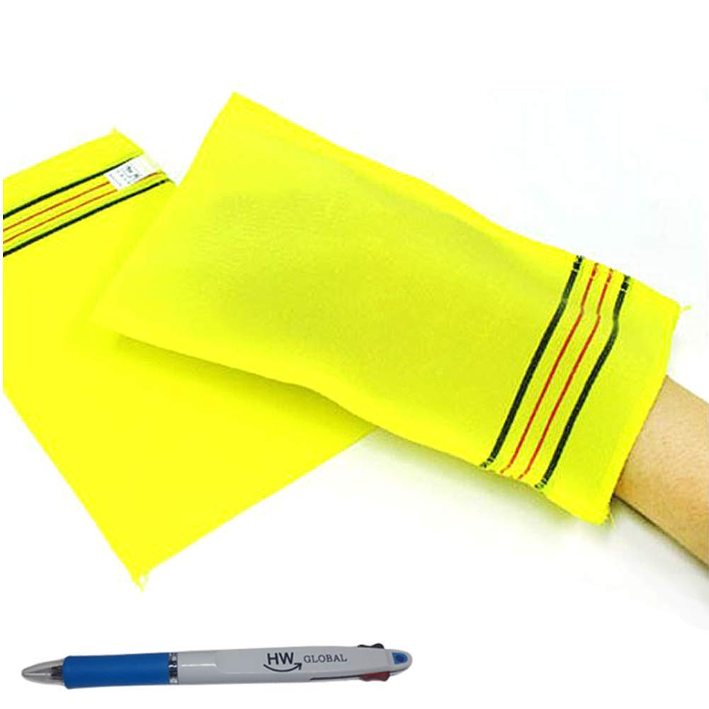 (10 pack) Korean Beauty Skin Large Exfoliating Bath Towel Gloves Scrub Wash Clothes - Made in Korea (Yellow)