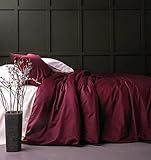 Solid Color Egyptian Cotton Duvet Cover Luxury Bedding Set High Thread Count Long Staple Sateen Weave Silky Soft Breathable Pima Quality Bed Linen (Queen, Burgundy)
