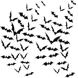 Aneco 120 Pieces Scary Black Bats Decal 3D Black Bats Stickers Wall Decals for Home Decor or Halloween Party Supplies, Assorted Size