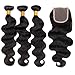 ZILING Hair Brazilian Virgin Body Wave Hair Bundles with Closure 8A 100% Unprocessed Brazilian Body Wave Human Hair Weft with Lace Closure Brazilian Body Wave, Bundles+free part, (14/16/18+14 Inch)