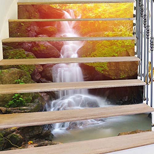 xxiaoTHAWxe 6Pcs 3D Waterproof DIY Forest Waterfall Stairs Staircase Stickers Home Decor - Multicolor