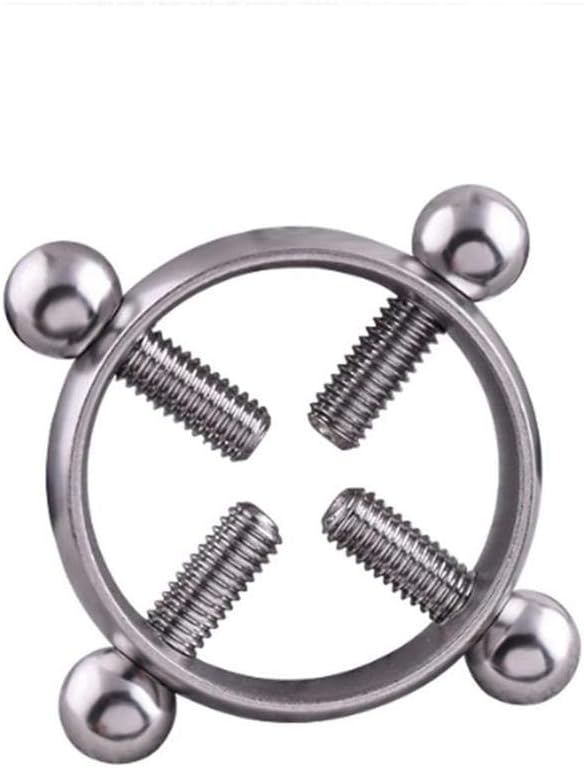 ZHUOTOP 1 PC Round Nipplerings Non-Piercing Stainless Steel Screw Adjustable Fake Nipple Ring Body Jewelry