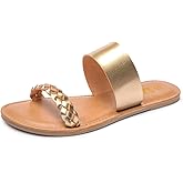 LM Women's Braided Slide Sandals Open Toe Two Band Slip On Flat Sandals Casual Summer Sandals