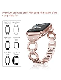 Correa de repuesto de acero inoxidable con diamantes de imitación para Apple Watch de 1.496 in y 1.654 in, iWatch Series 4 3 2 1, Sport, Nike+, Edition, 38 mm, Rosa