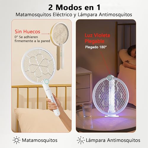Gluckluz Raqueta Mosquitos Eléctrica, Matamoscas Electrico Recargable con USB Base, Antimosquitos Eléctrica con Luz Ultravioleta para Matar Mosquitos, Batería de 1200mAh (1)
