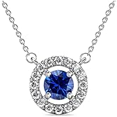 Cate & Chloe Royal 18k White Gold Plated Birthstone Necklace for Women, Silver Round Cut Halo Crystal Necklace with SImluated Diamond Crystals, Jewelry for Women