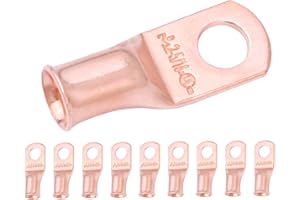 SELTERM 10pcs 2 AWG - 5/16" Stud - Battery Lugs, Heavy Duty Wire Lugs, Ring Terminals, Battery Cable Ends,2 Gauge Terminals, UL Bare Copper Eyelets Electrical Battery Terminal Connectors