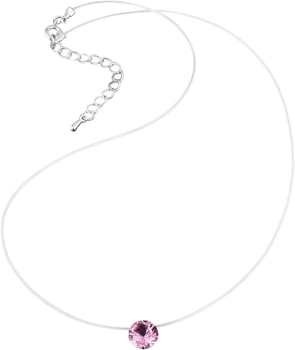 Zircon Stone Transparent Invisible Fishing Line Pendant Necklace for Women Girls Choker Necklace Jewelry Gifts,B