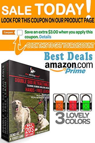 Pet Dreamland Hands Free Leash - for One/Two Medium to Large Dogs (up to 150lbs) - Running/Hiking/Dog Training - Heavy Duty Extra Long Bungee Lead - Waist Leashes for Dogs (Two Dogs, Black & Green)