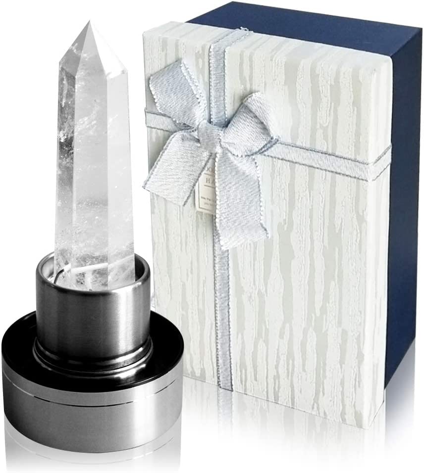 HINATAA Crystal Water Bottle, Removable Natural Crystal Gemstone Glass Bottle, Portable Proof Leak Natural Quartz Water Bottle, BPA Free Durable Gemstone Bottle 550ml (Clear Crystal)