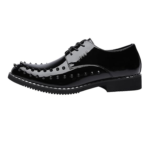 Best-choise Männer Punk Stil Schuhe Glatt Pu-Leder Prom Loafer Lace Up Atmungsaktiv Gefüttert Oxfords Mit Nieten Blickfang (C