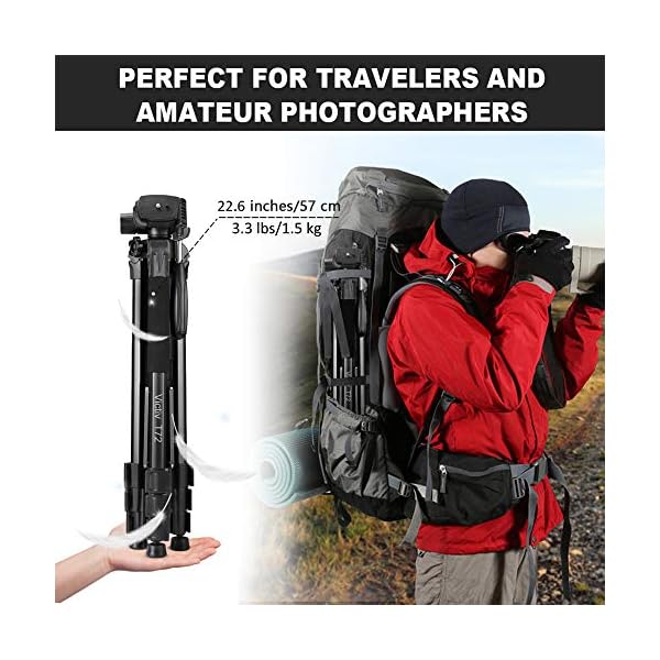 Victiv stativ Kamera 182 cm Aluminium Kamerastativ Einbeinstativ T72 Tripod- Leicht und Kompakt Reisestativ für unterwegs mit 360° Panorama Kugelkopf und 2 Schnellwechselplatte für DSLR - Schwarz – Bild 3