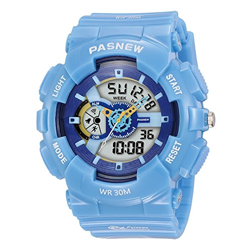 Super Cool 7 Colors Background Lights 100 Feet Waterproof Sports Wrist Watches for Boys Light Blue