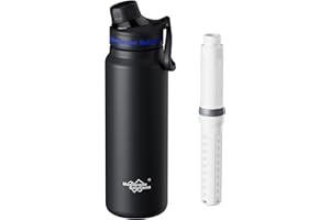 Membrane Solutions C3 Filtered Water Bottle, 32oz Stainless Steel Water Bottle with Replaceable Filter Cartridge, Portable Water Filter, Travel, Hiking & Camping for Drinking Water(Black)
